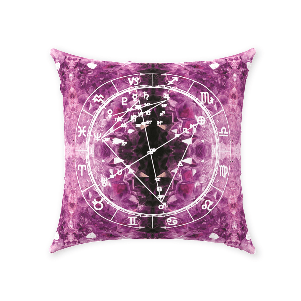 Birth Chart Throw Pillows in Amethyst Dreams + Custom Astrology Book - Birthday Predictions Solar Return Report | Astrological birth chart analysis, cosmic clothing & home goods!