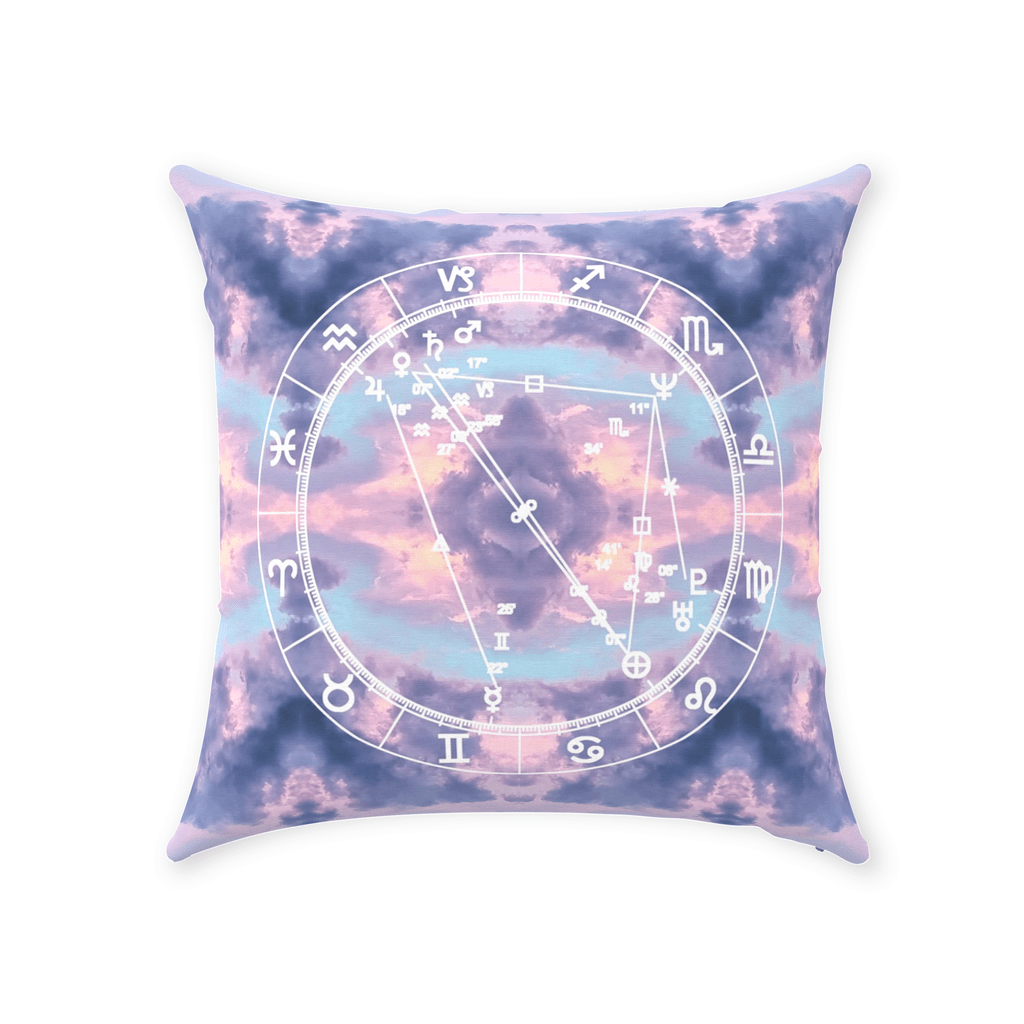 Birth Chart Throw Pillows in Cloud Nine + Custom Astrology Book - Birthday Predictions Solar Return Report | Astrological birth chart analysis, cosmic clothing & home goods!
