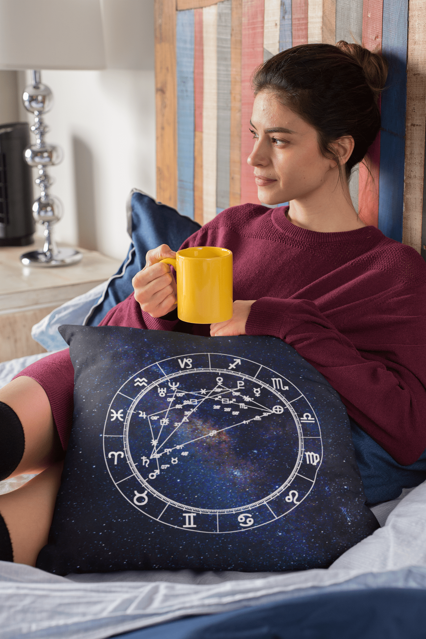 Birth Chart Throw Pillows in Milky Way + Custom Astrology Book - Birthday Predictions Solar Return Report | Astrological birth chart analysis, cosmic clothing & home goods!