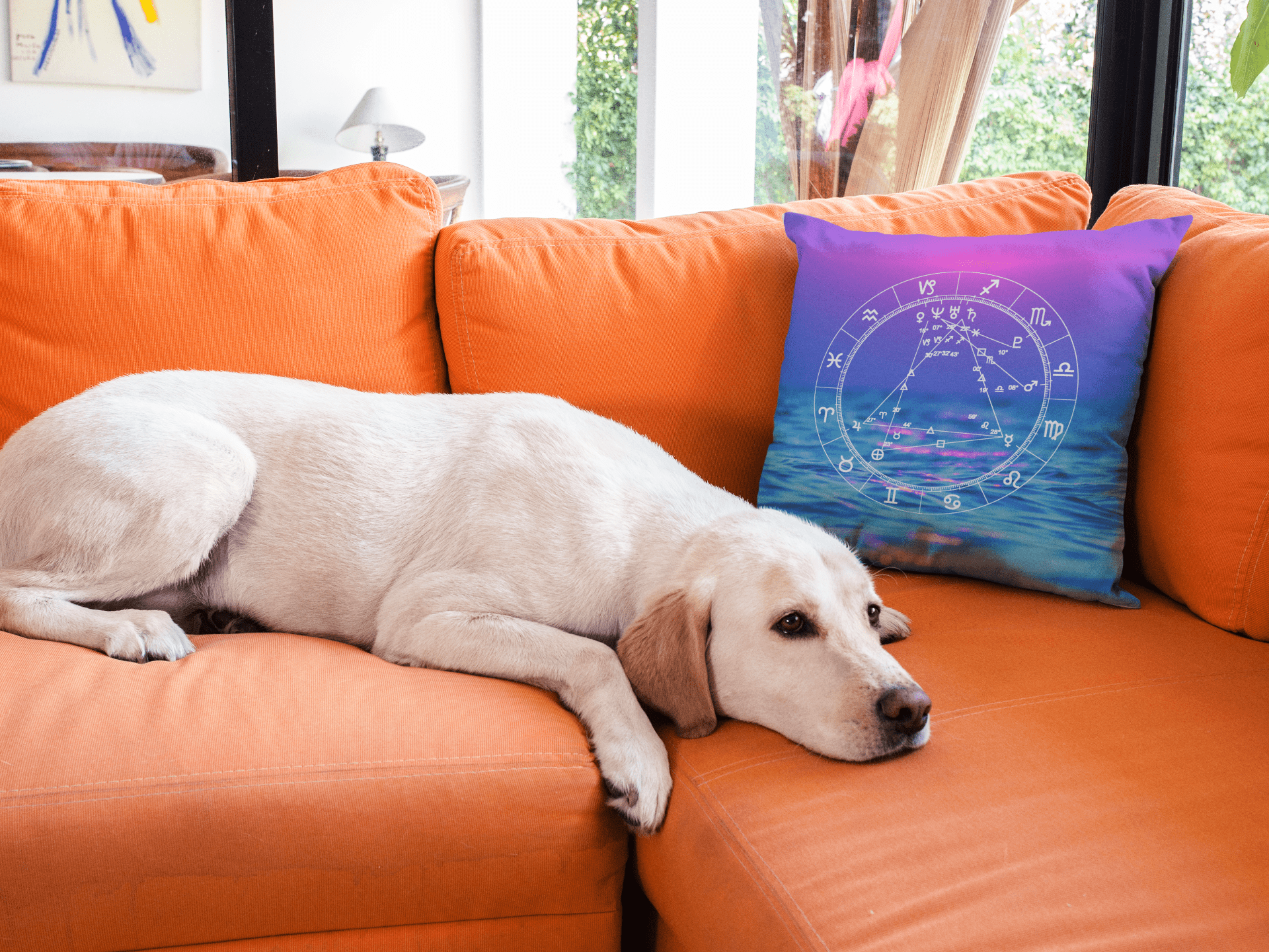 Birth Chart Throw Pillows in Sanita Seaside + Custom Astrology Book - Birthday Predictions Solar Return Report | Astrological birth chart analysis, cosmic clothing & home goods!