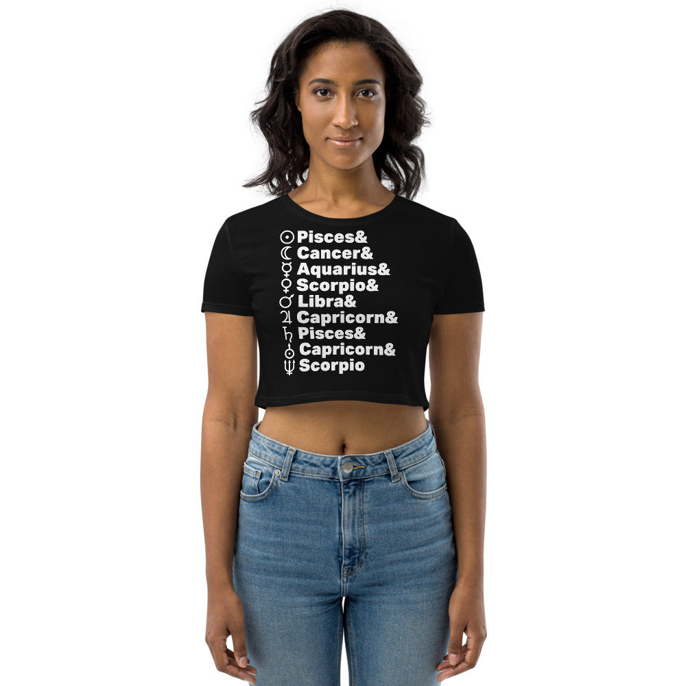 Planetary Alignment ORGANIC Crop Top in Black + Custom Astrology Book - Birthday Predictions Solar Return Report | Astrological birth chart analysis, cosmic clothing & home goods!