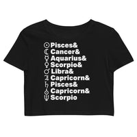 Planetary Alignment ORGANIC Crop Top in Black + Custom Astrology Book - Birthday Predictions Solar Return Report | Astrological birth chart analysis, cosmic clothing & home goods!