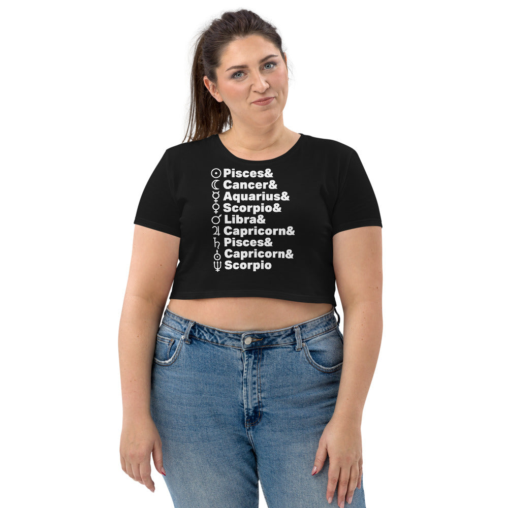 Planetary Alignment ORGANIC Crop Top in Black + Custom Astrology Book - Birthday Predictions Solar Return Report | Astrological birth chart analysis, cosmic clothing & home goods!