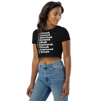 Planetary Alignment ORGANIC Crop Top in Black + Custom Astrology Book - Birthday Predictions Solar Return Report | Astrological birth chart analysis, cosmic clothing & home goods!