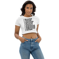 Planetary Alignment ORGANIC Crop Top in White + Custom Astrology Book - Birthday Predictions Solar Return Report | Astrological birth chart analysis, cosmic clothing & home goods!