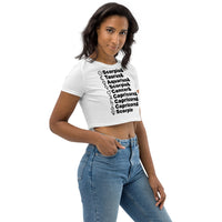 Planetary Alignment ORGANIC Crop Top in White + Custom Astrology Book - Birthday Predictions Solar Return Report | Astrological birth chart analysis, cosmic clothing & home goods!