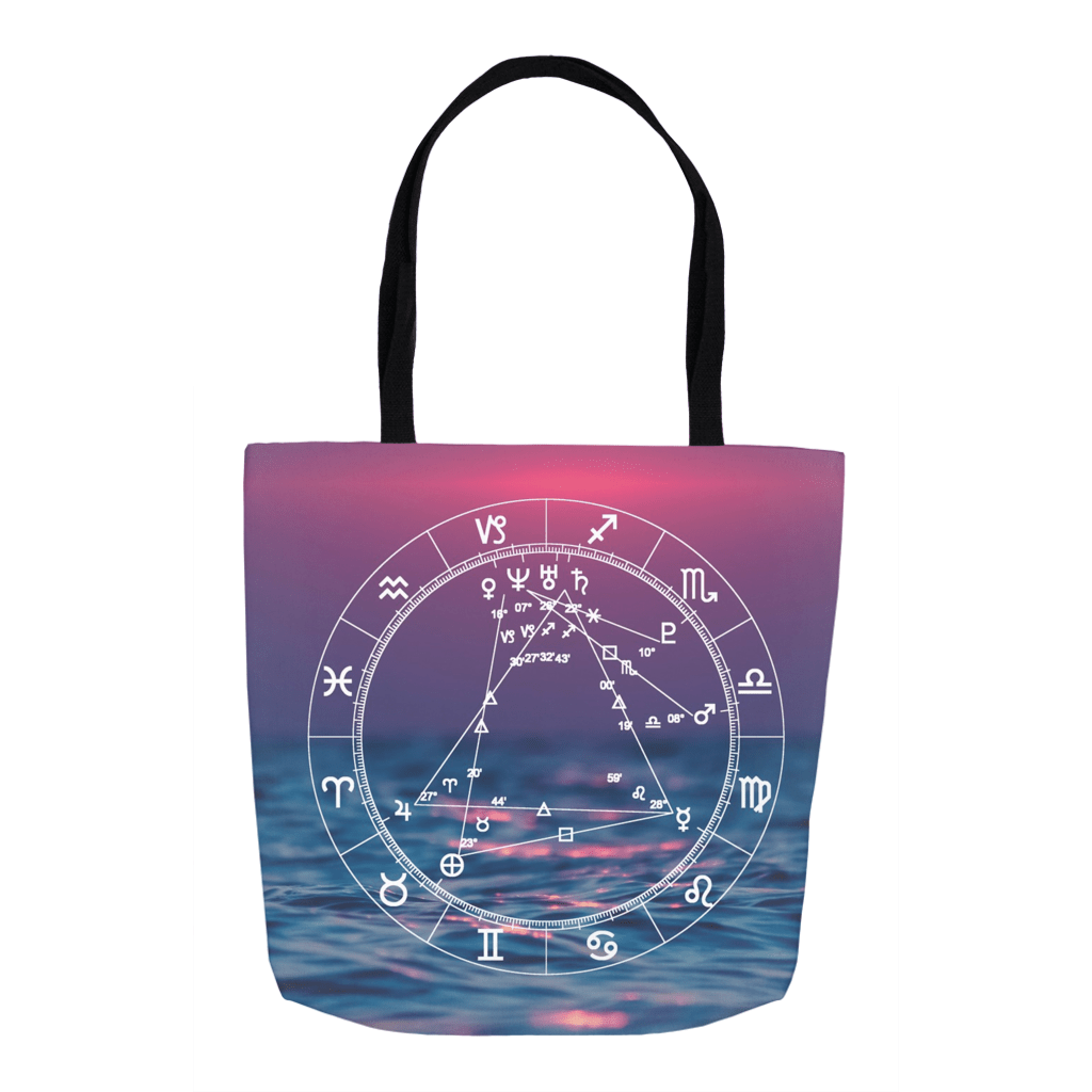 Star Chart Tote Bag in Sanita Seaside + Custom Astrology Book - Birthday Predictions Solar Return Report | Astrological birth chart analysis, cosmic clothing & home goods!