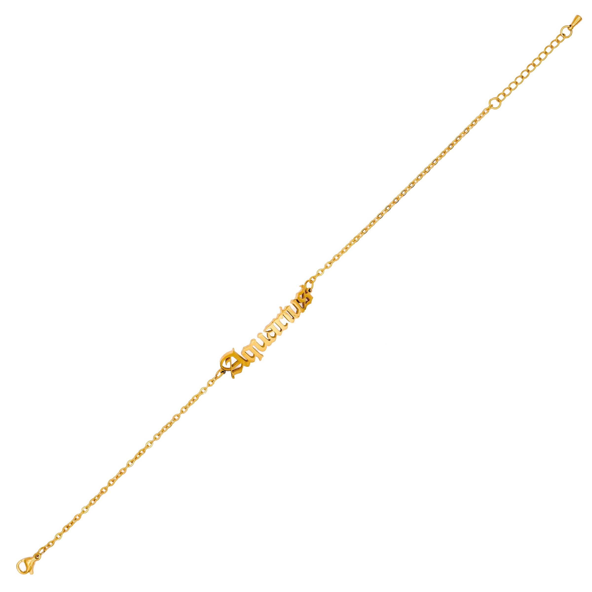 Starborn Patterns 18k Gold Plated Stainless Steel Zodiac Sign Astrology Ankle Bracelet Anklets with Aquarius Old English Font Charm