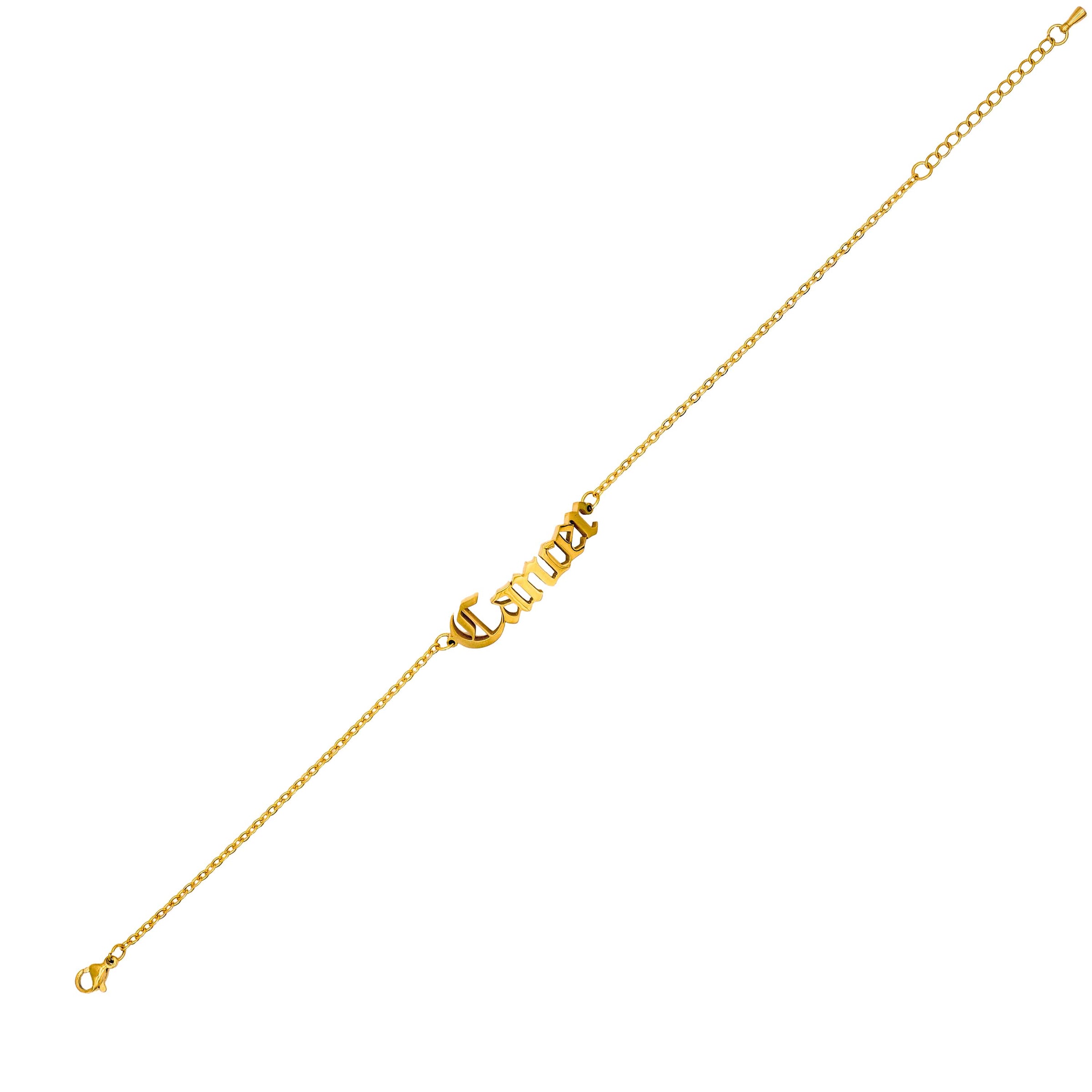 Starborn Patterns 18k Gold Plated Stainless Steel Zodiac Sign Astrology Ankle Bracelet Anklets with Cancer Old English Font Charm