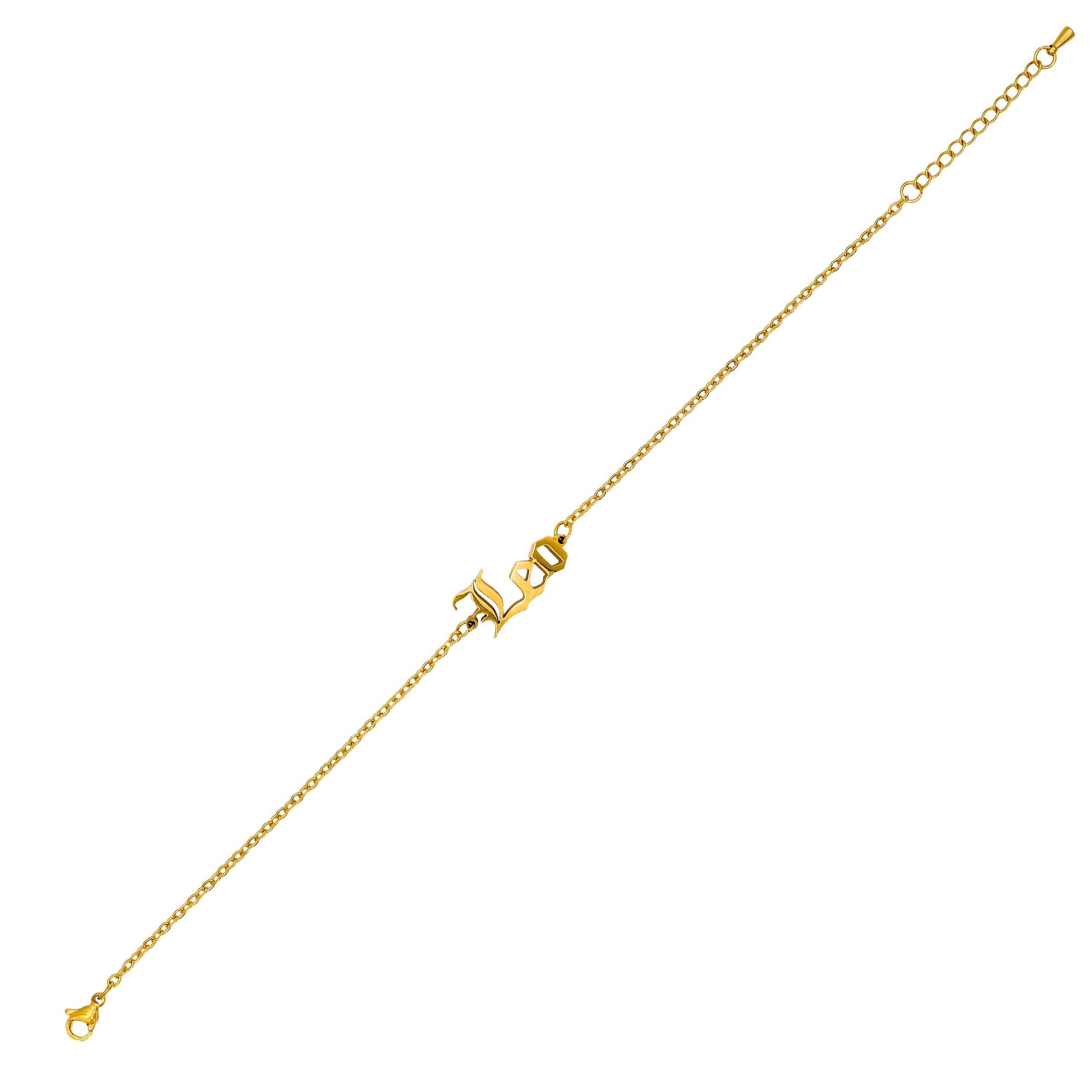 Starborn Patterns 18k Gold Plated Stainless Steel Zodiac Sign Astrology Ankle Bracelet Anklets with Leo Old English Font Charm
