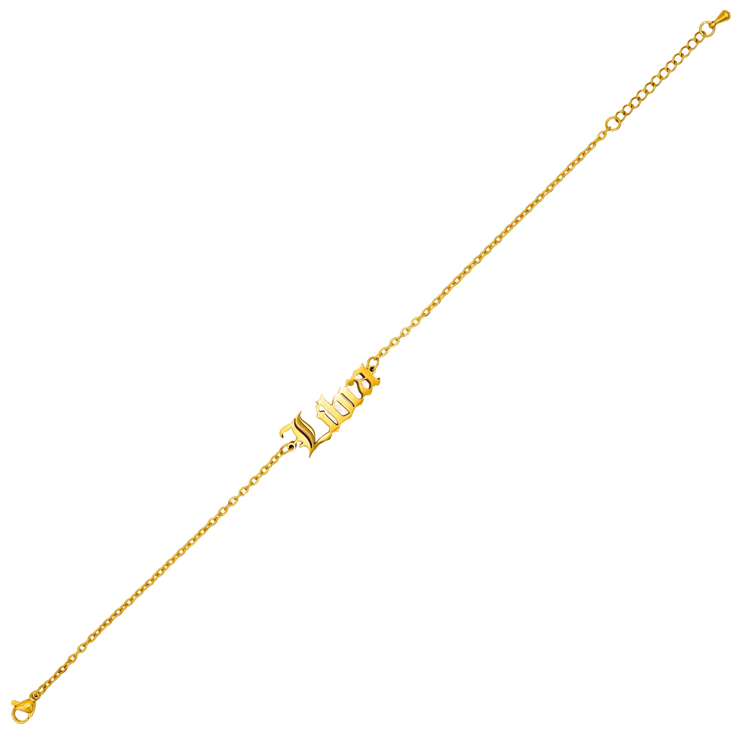 Starborn Patterns 18k Gold Plated Stainless Steel Zodiac Sign Astrology Ankle Bracelet Anklets with Libra Old English Font Charm