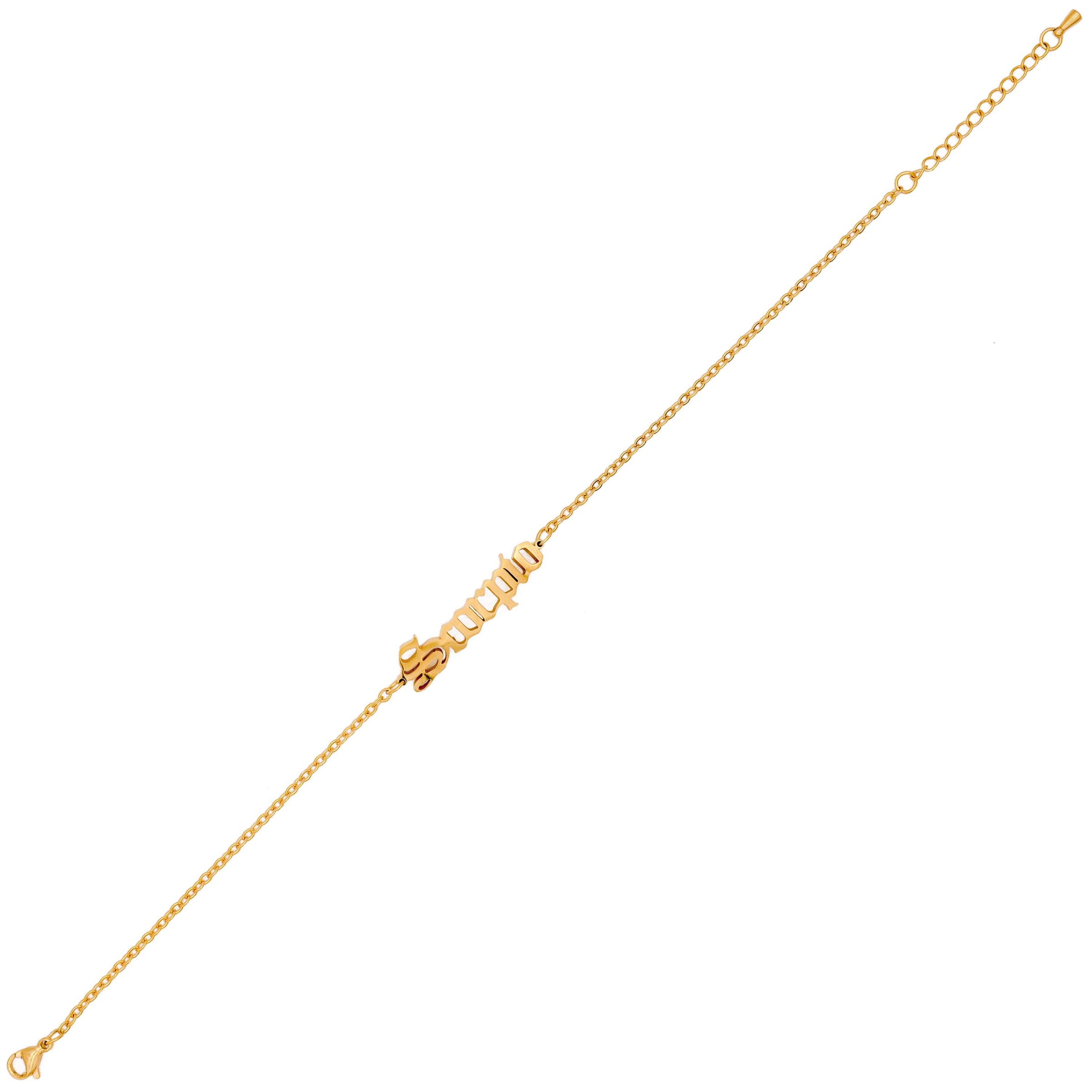 Starborn Patterns 18k Gold Plated Stainless Steel Zodiac Sign Astrology Ankle Bracelet Anklets with Scorpio Old English Font Charm