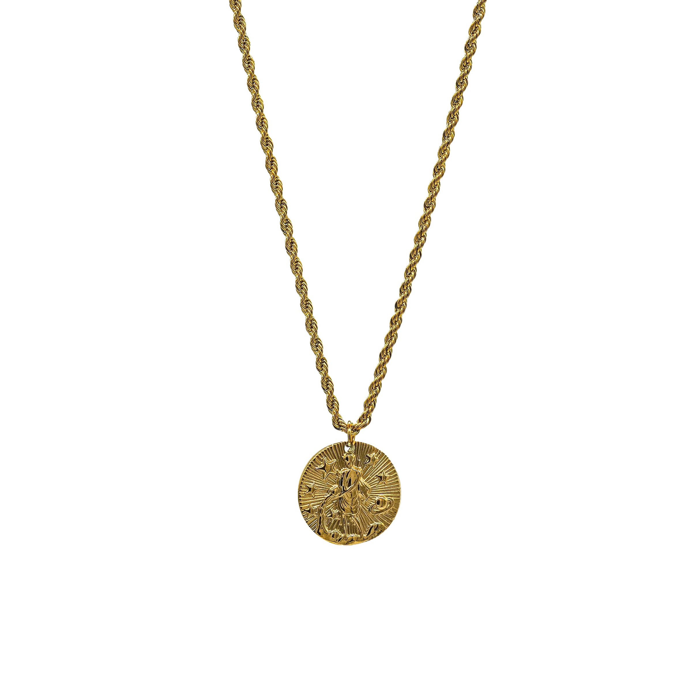 Starborn Patterns 18k Gold Plated Stainless Steel Zodiac Sign Astrology Rope Chain Necklace with Constellation Aquarius Charm Pendant