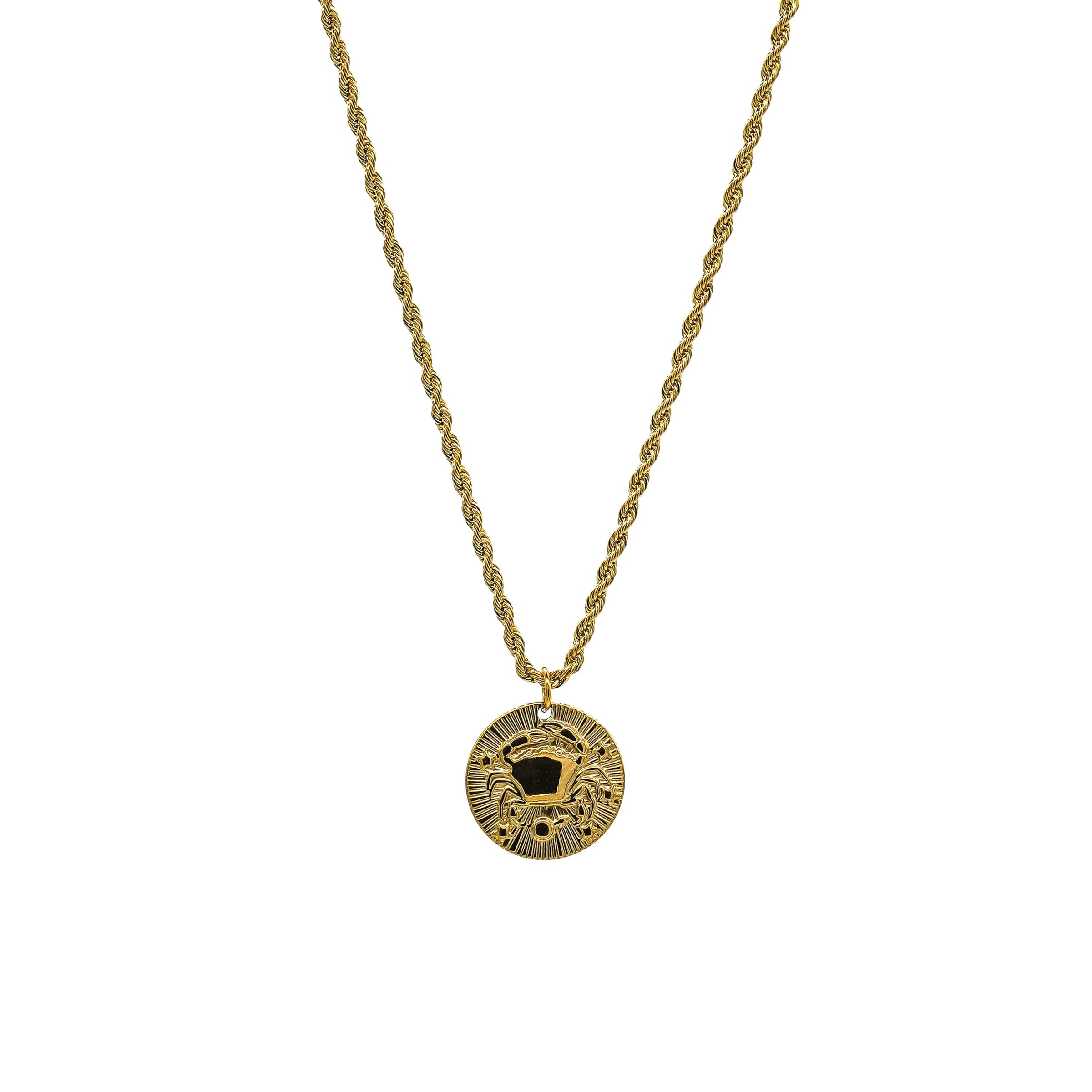 Starborn Patterns 18k Gold Plated Stainless Steel Zodiac Sign Astrology Rope Chain Necklace with Constellation Cancer Charm Pendant