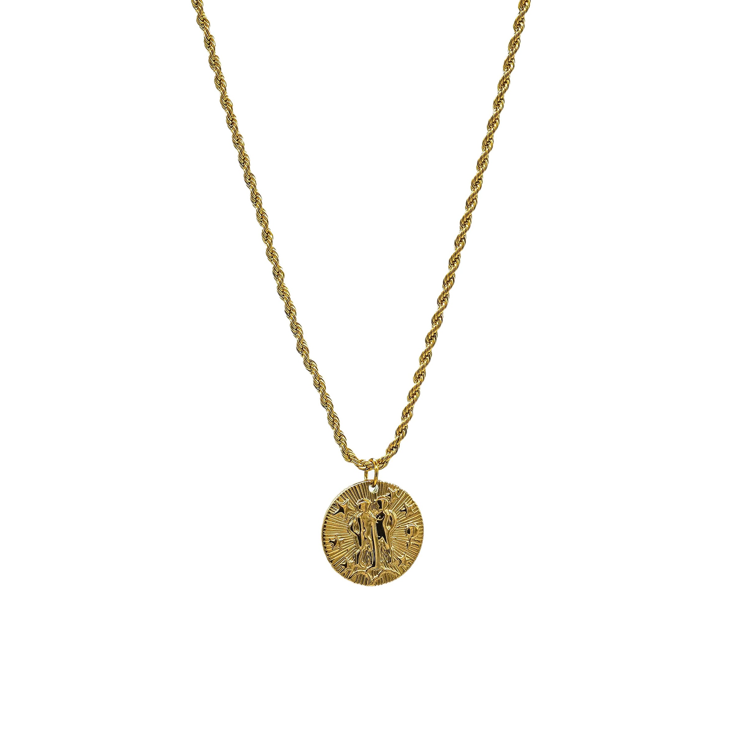 Starborn Patterns 18k Gold Plated Stainless Steel Zodiac Sign Astrology Rope Chain Necklace with Constellation Gemini Charm Pendant
