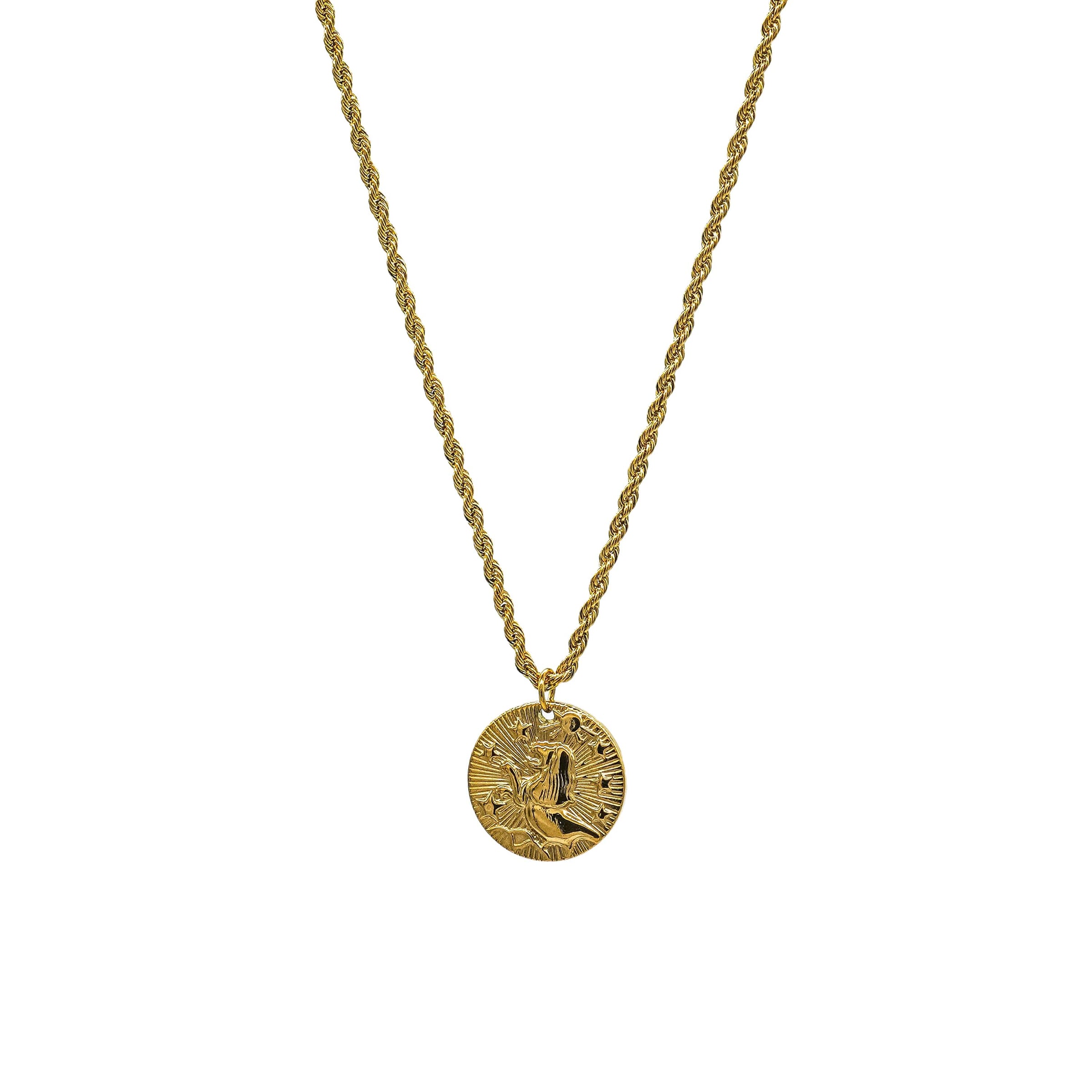 Starborn Patterns 18k Gold Plated Stainless Steel Zodiac Sign Astrology Rope Chain Necklace with Constellation Leo Charm Pendant