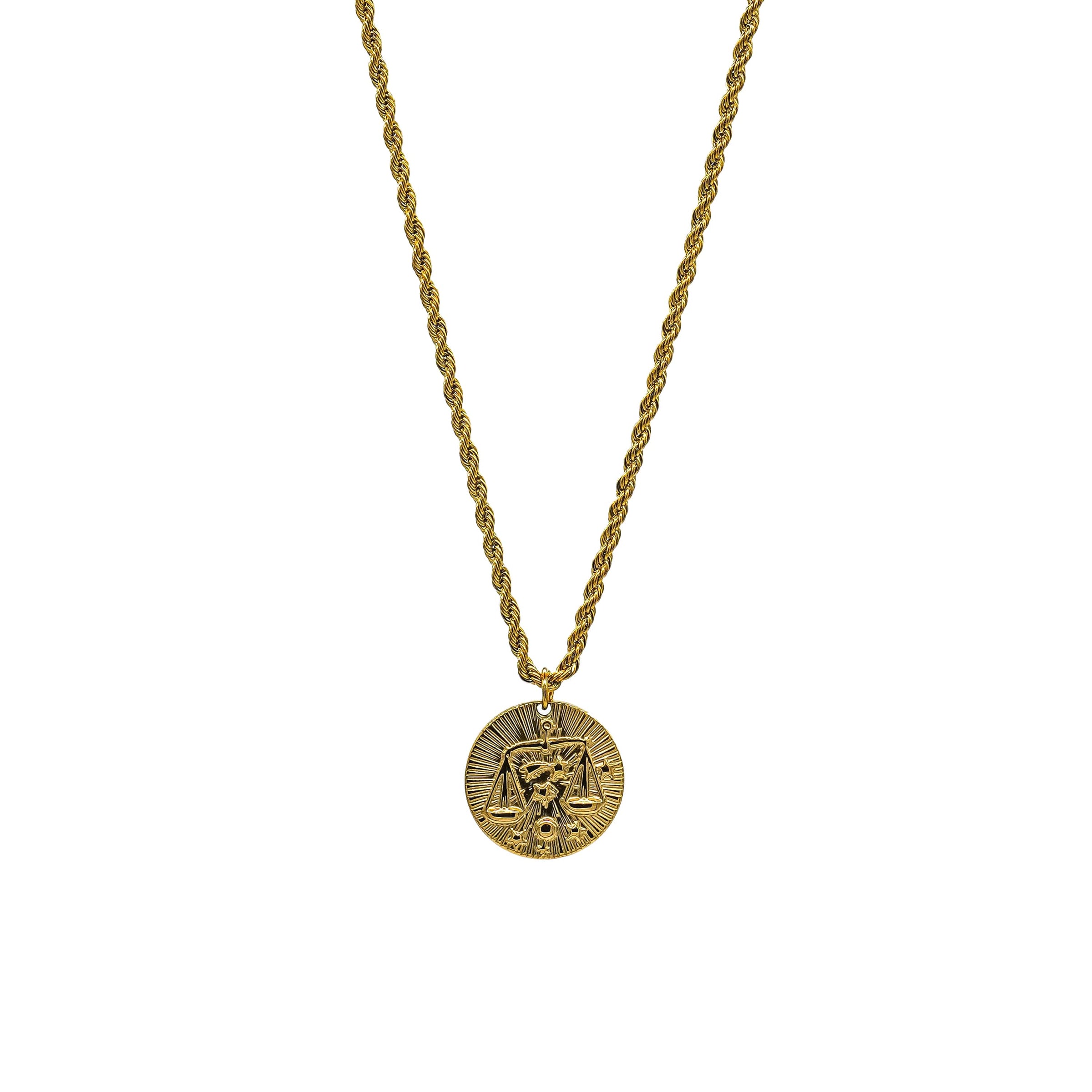 Starborn Patterns 18k Gold Plated Stainless Steel Zodiac Sign Astrology Rope Chain Necklace with Constellation Libra Charm Pendant