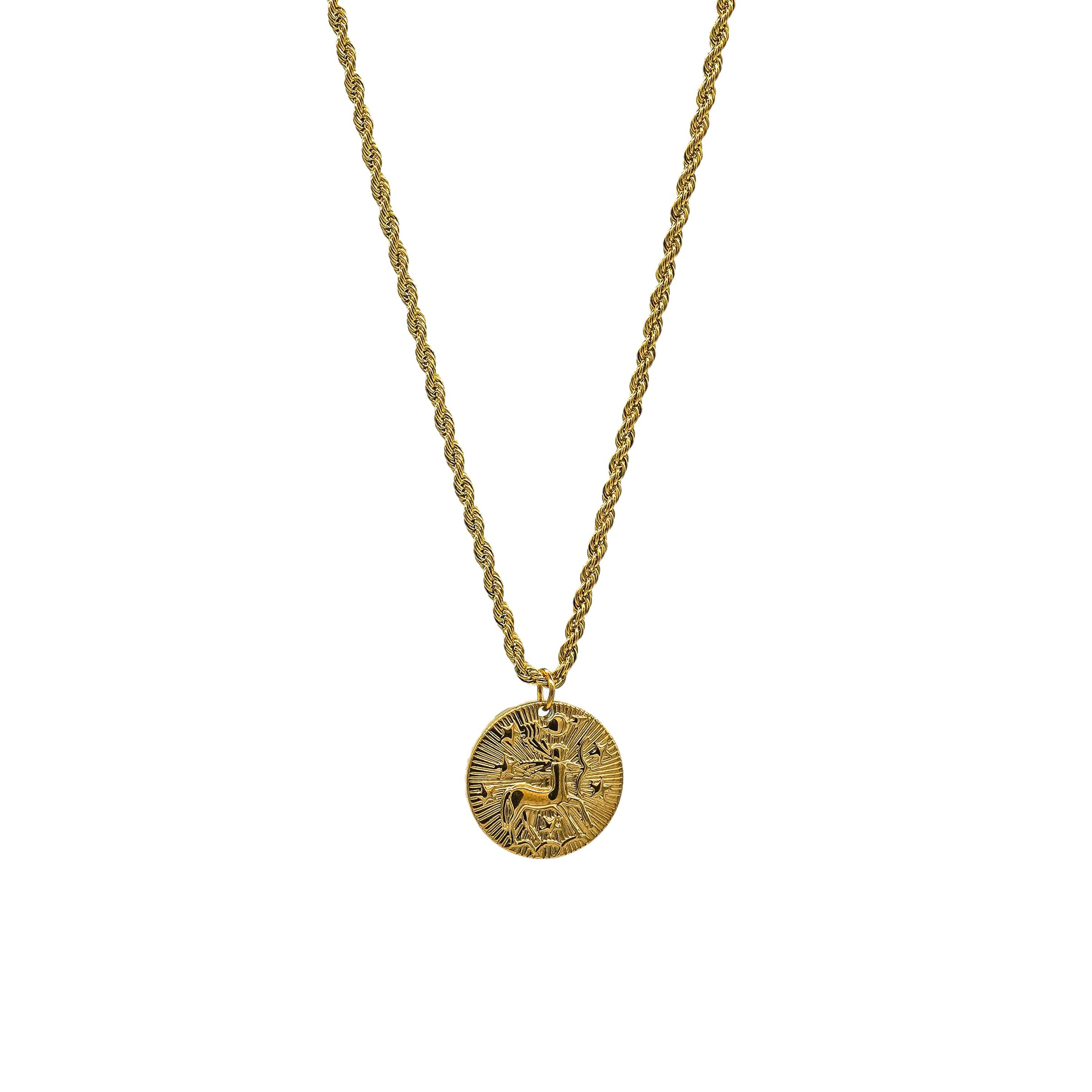 Starborn Patterns 18k Gold Plated Stainless Steel Zodiac Sign Astrology Rope Chain Necklace with Constellation Sagittarius Charm Pendant