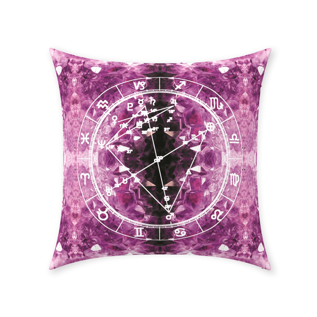 Birth Chart Throw Pillows in Amethyst Dreams + Custom Astrology Book - Birthday Predictions Solar Return Report | Astrological birth chart analysis, cosmic clothing & home goods!
