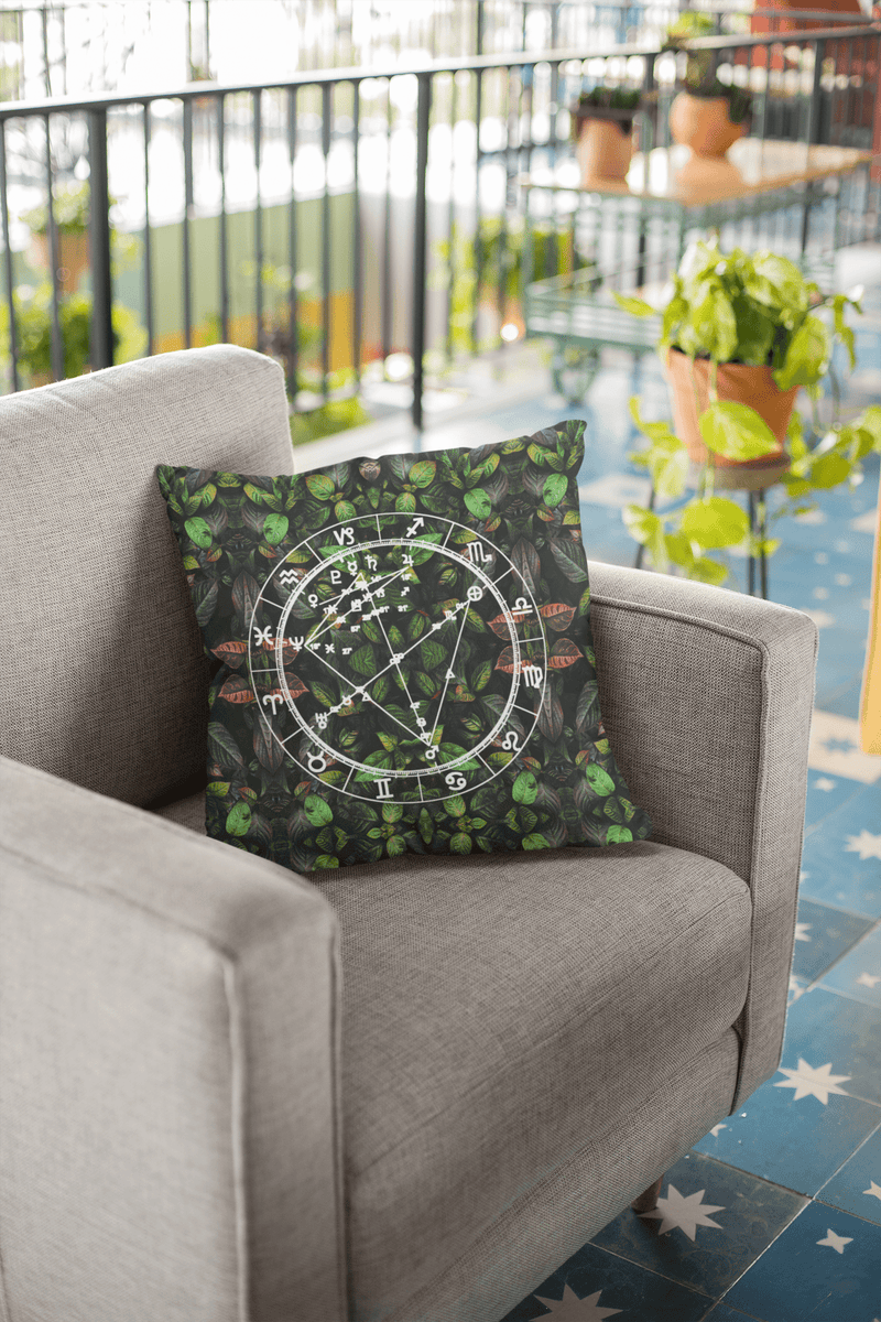 Birth Chart Throw Pillows in Botanical Bae + Custom Astrology Book - Birthday Predictions Solar Return Report | Astrological birth chart analysis, cosmic clothing & home goods!