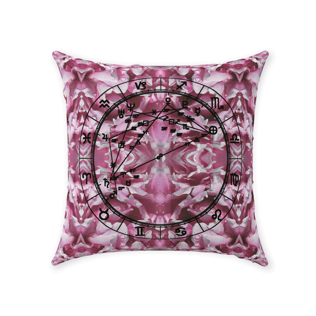 Birth Chart Throw Pillows in Flower Power + Custom Astrology Book - Birthday Predictions Solar Return Report | Astrological birth chart analysis, cosmic clothing & home goods!