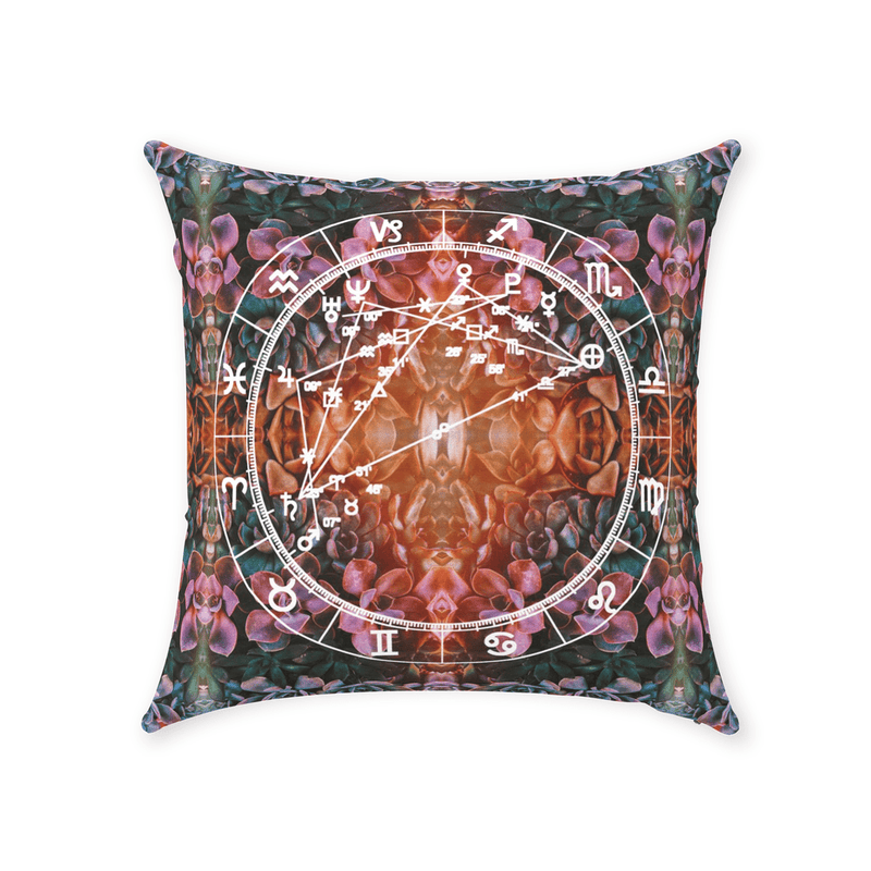 Birth Chart Throw Pillows in Golden Hour + Custom Astrology Book - Birthday Predictions Solar Return Report | Astrological birth chart analysis, cosmic clothing & home goods!