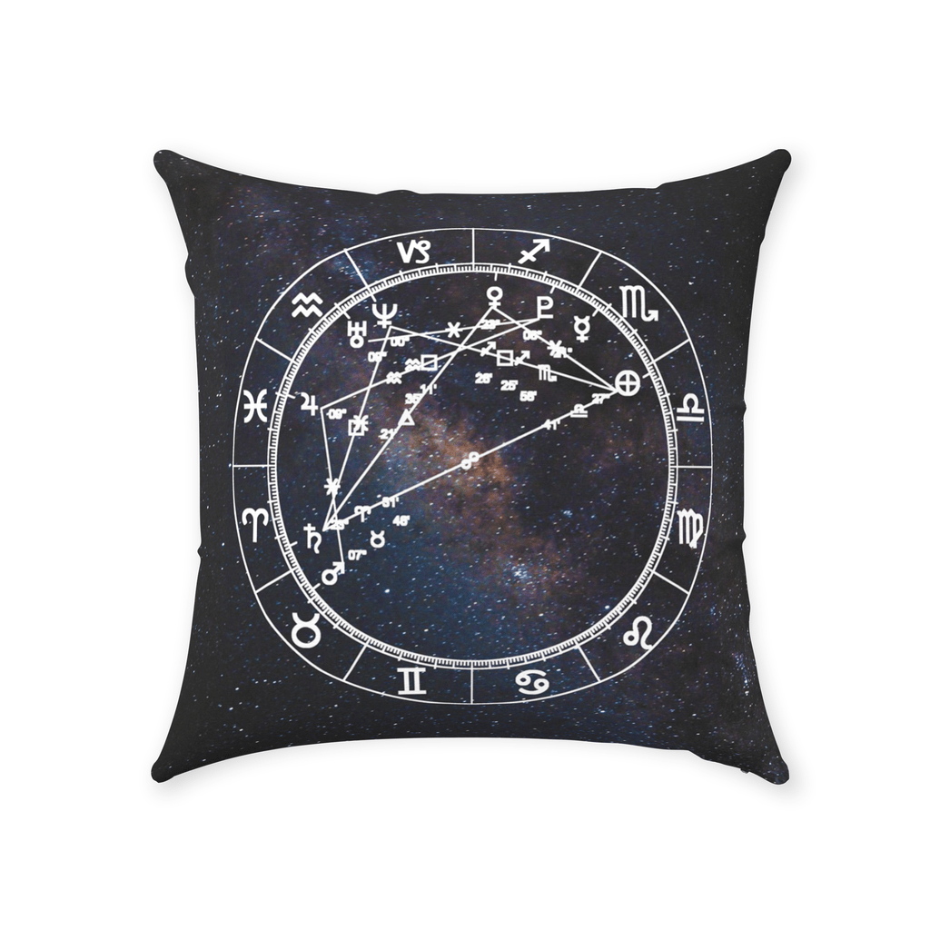 Birth Chart Throw Pillows in Milky Way + Custom Astrology Book - Birthday Predictions Solar Return Report | Astrological birth chart analysis, cosmic clothing & home goods!