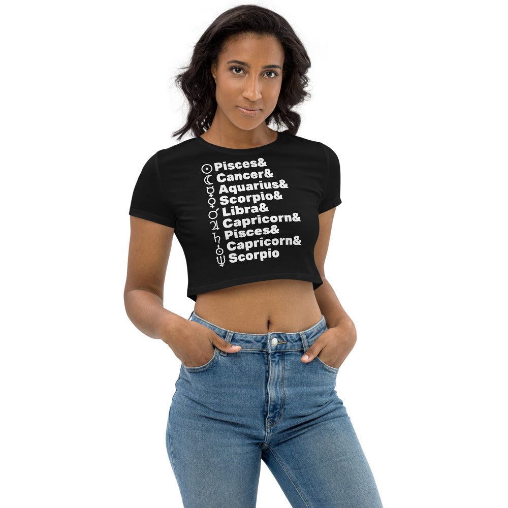 Planetary Alignment ORGANIC Crop Top in Black + Custom Astrology Book - Birthday Predictions Solar Return Report | Astrological birth chart analysis, cosmic clothing & home goods!