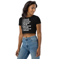 Planetary Alignment ORGANIC Crop Top in Black + Custom Astrology Book - Birthday Predictions Solar Return Report | Astrological birth chart analysis, cosmic clothing & home goods!