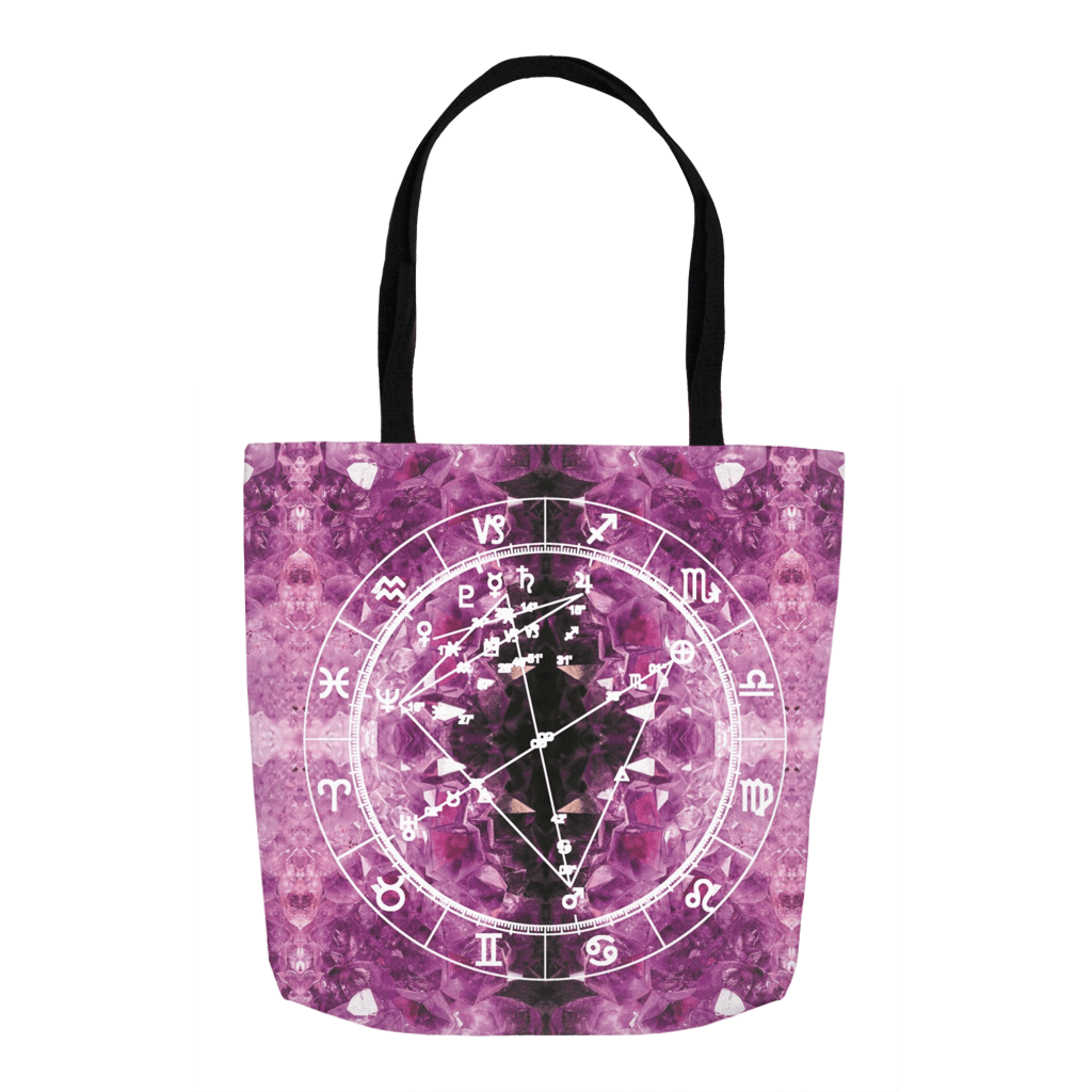 Star Chart Tote Bag in Amethyst Dreams + Custom Astrology Book - Birthday Predictions Solar Return Report | Astrological birth chart analysis, cosmic clothing & home goods!