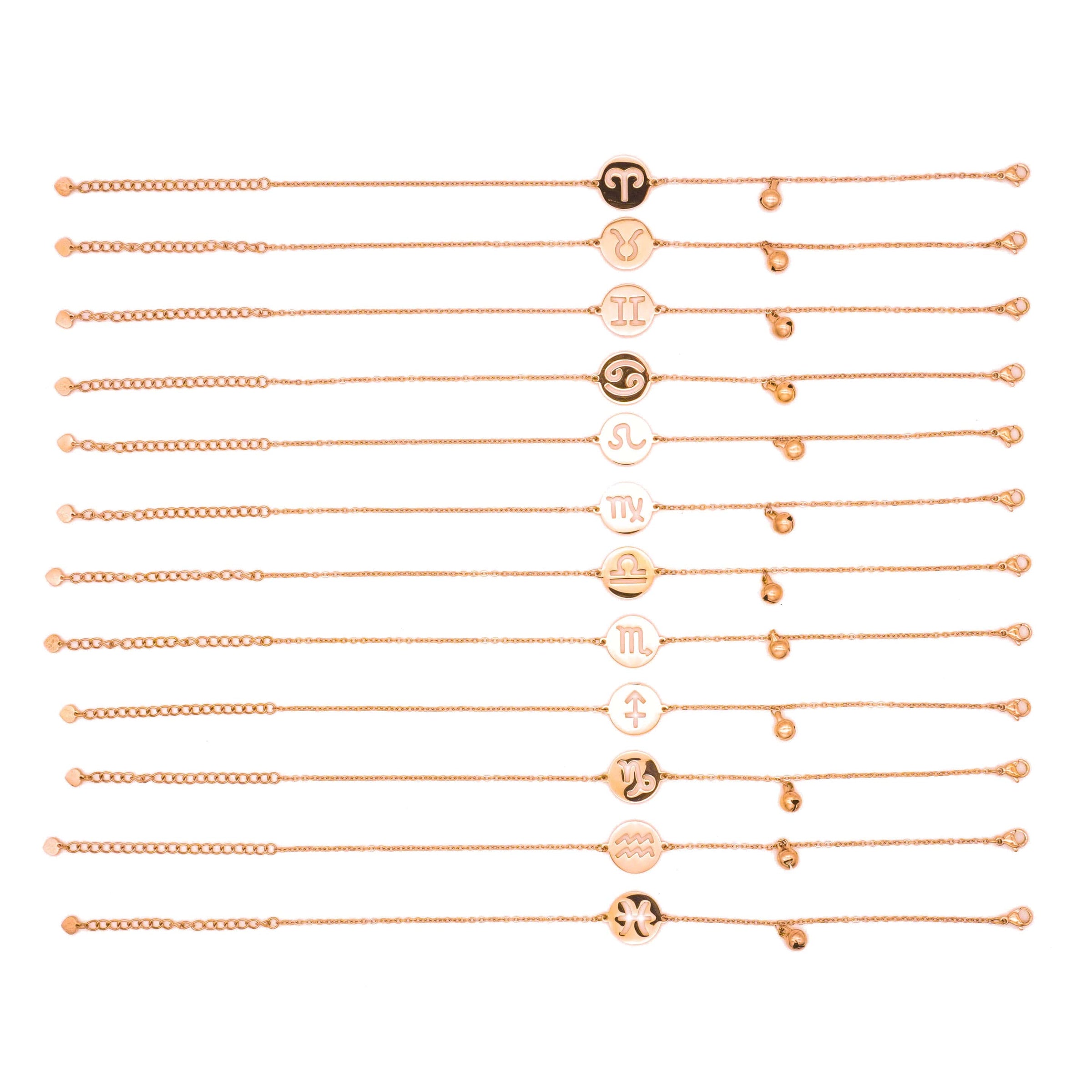 Starborn Patterns Rose Gold Plated Stainless Steel Zodiac Sign Astrology Ankle Bracelet Anklets with Aries Taurus Gemini Cancer Leo Virgo Libra Scorpio Sagittarius Capricorn Aquarius Pisces Charms and Bell Pendant