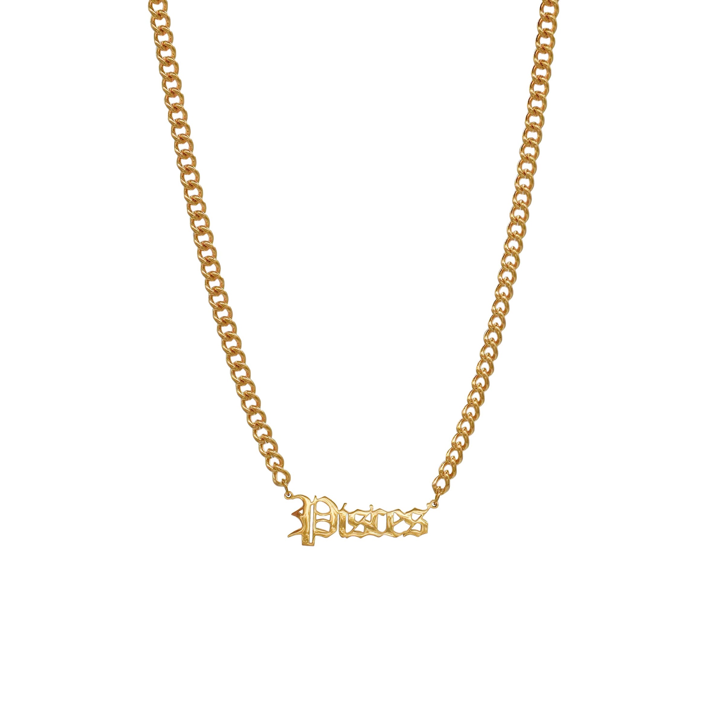 Starborn Patterns 18k Gold Plated Stainless Steel Zodiac Sign Astrology Cuban Chain Link Necklace Choker with Pisces Old English Font Charm